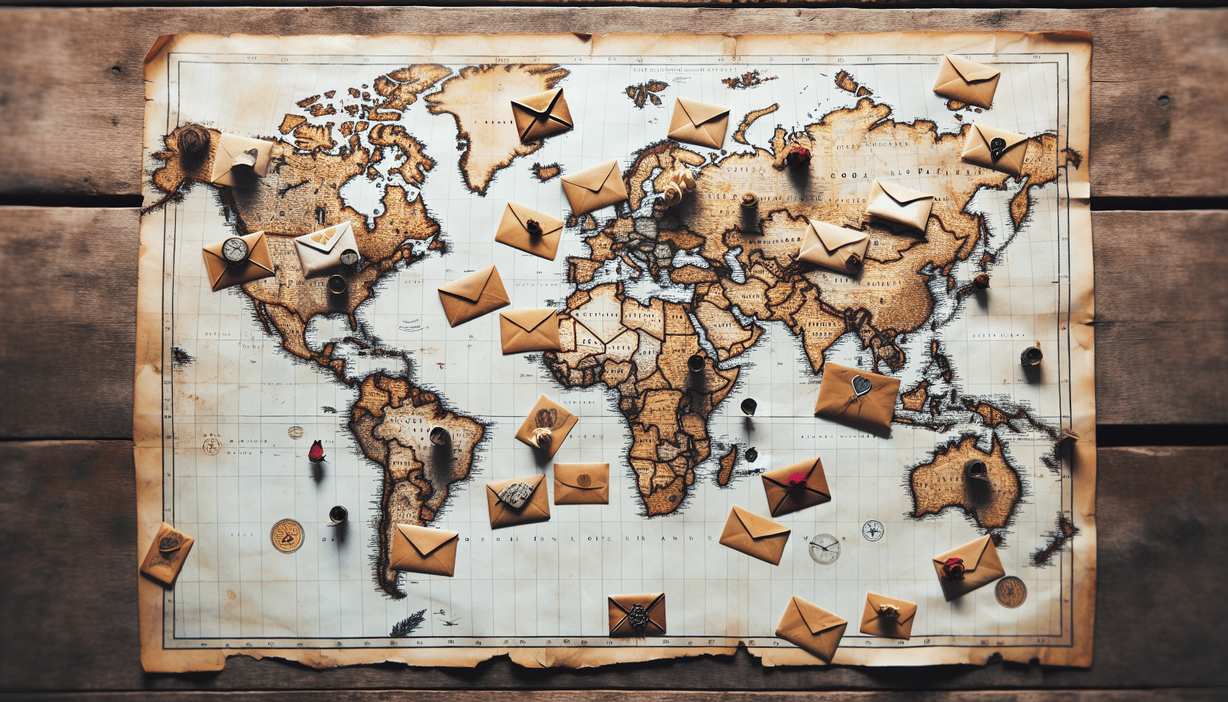 Global map with unsent letters pinned
