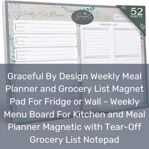 Graceful By Design Weekly Meal Planner and Grocery List Magnet Pad For Fridge or Wall - Weekly Menu Board For Kitchen and Meal Planner Magnetic with Tear-Off Grocery List Notepad - 8.5" x 11"