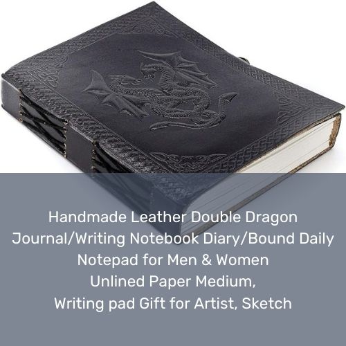 Handmade Leather Double Dragon Journal/Writing Notebook Diary/Bound Daily Notepad for Men & Women Unlined Paper Medium, Writing pad Gift for Artist, Sketch