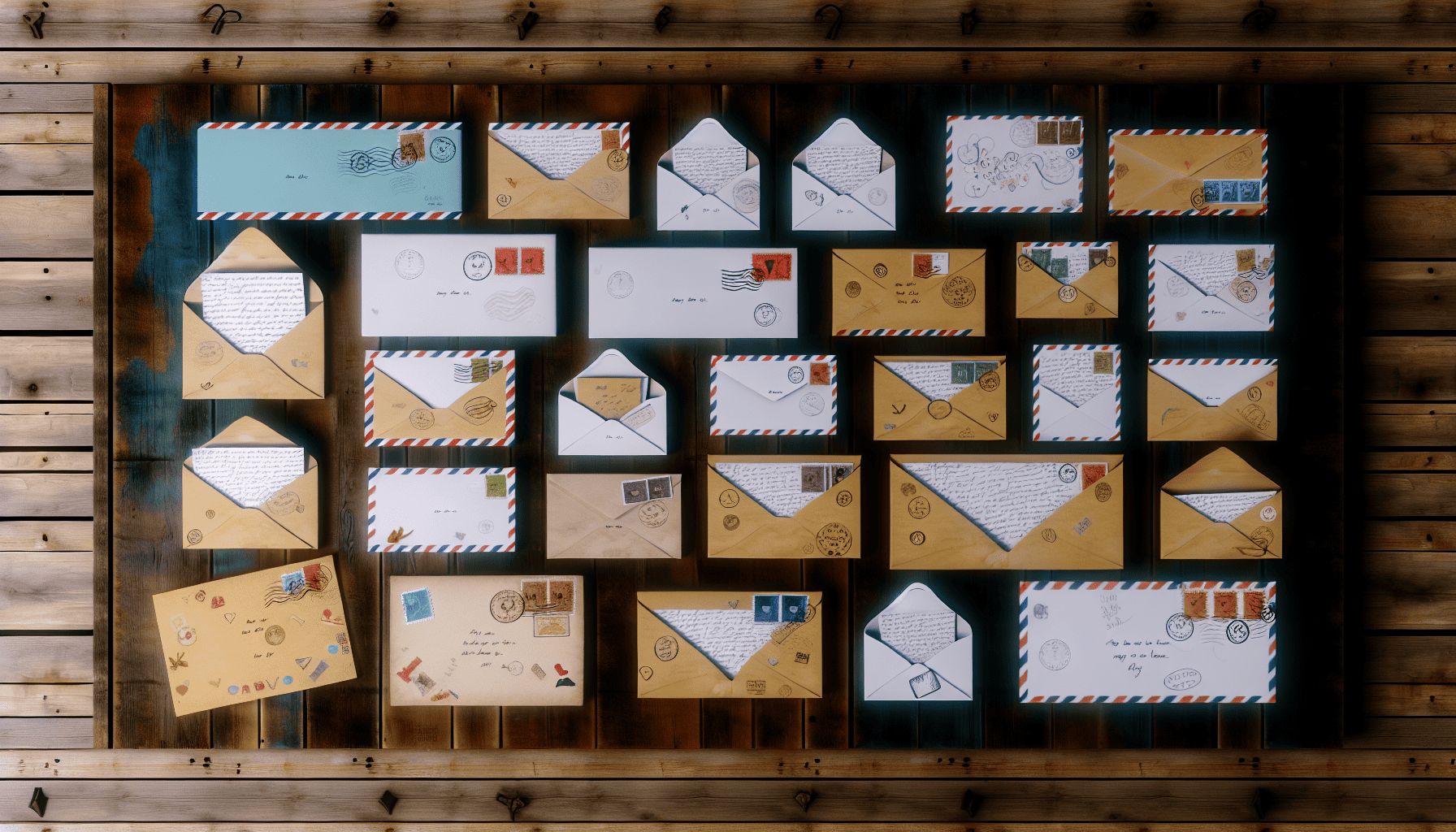 Envelopes and letters arranged on a table